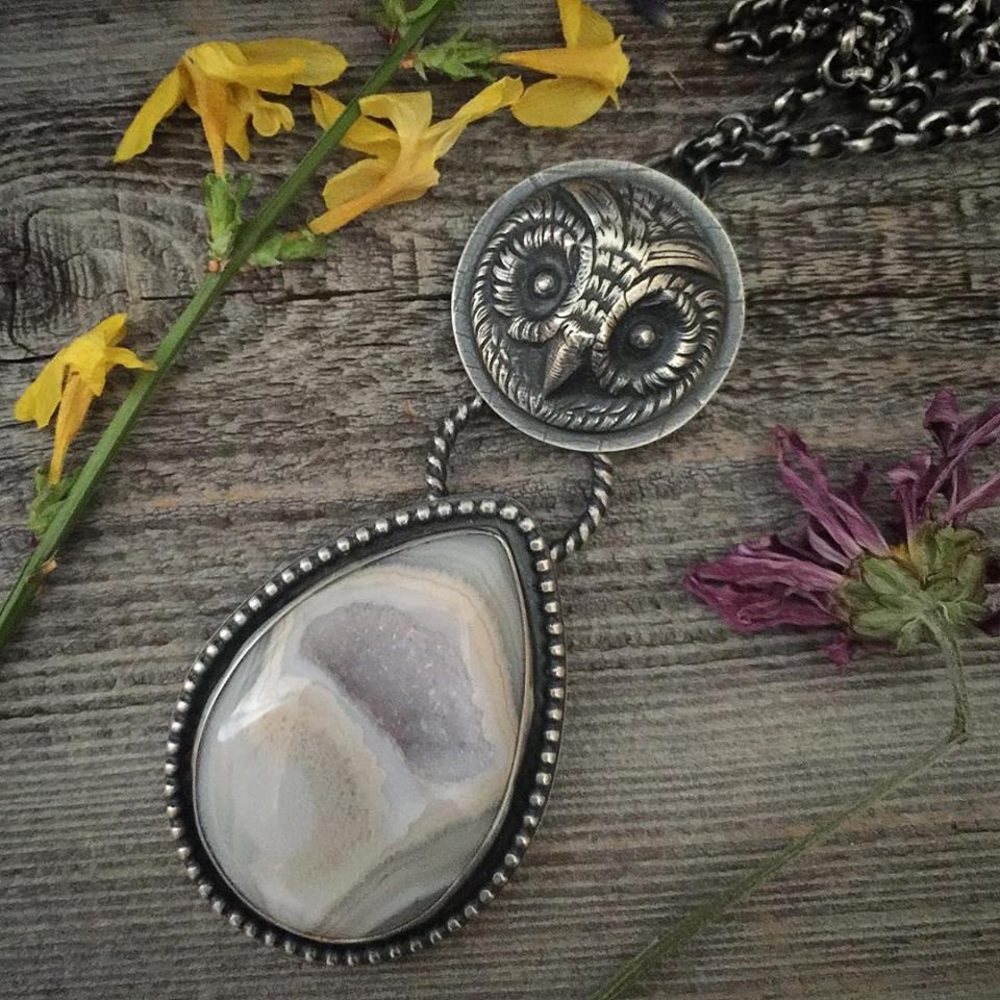 The Seer Necklace (owl & druzy agate)